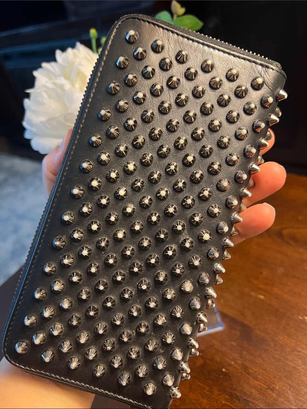 Christian Louboutin Black Studded Zip Around Wallet - Picture 3 of 16